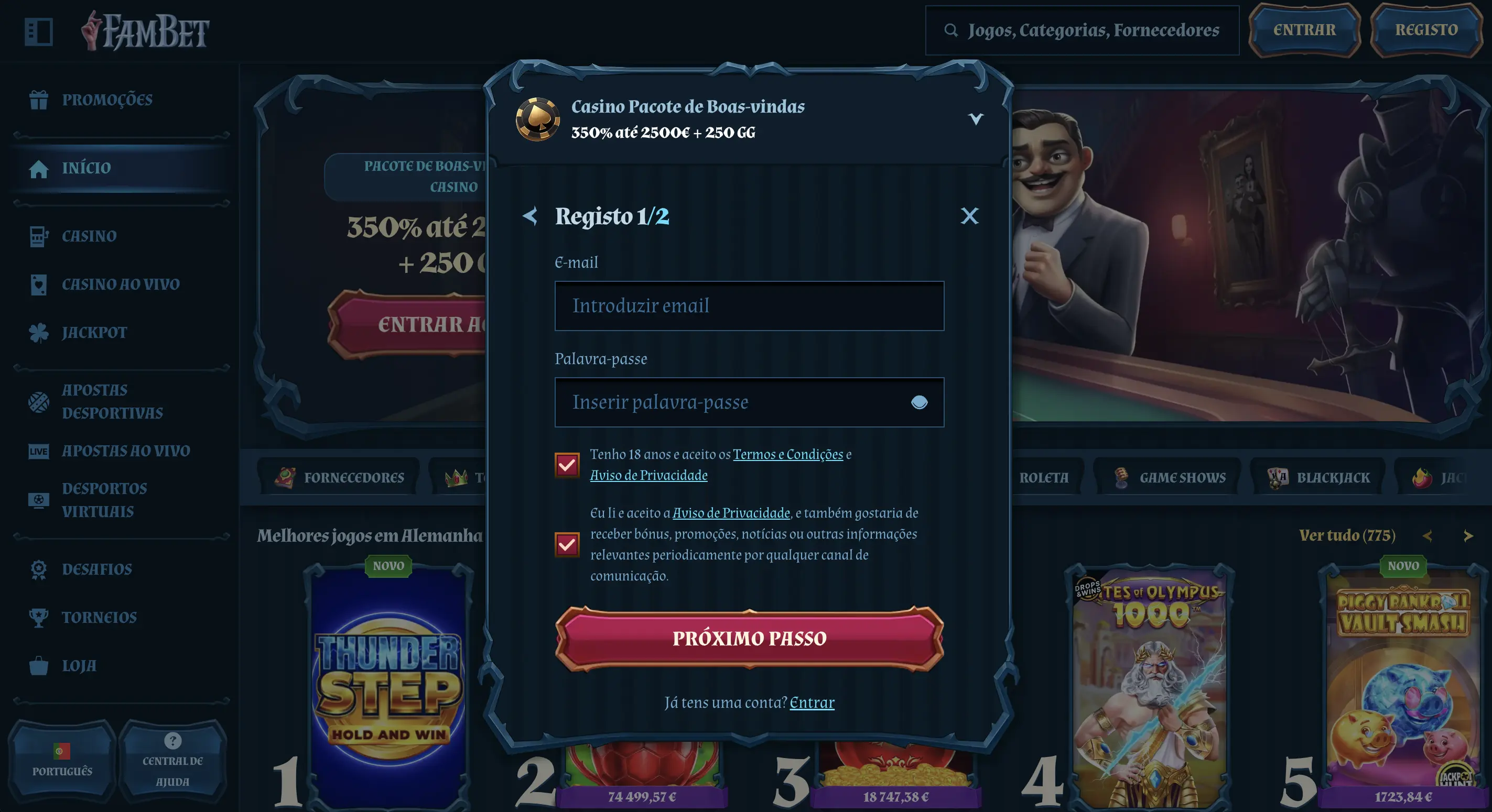 Primeiro acesso: abrir conta na Fambet Casino